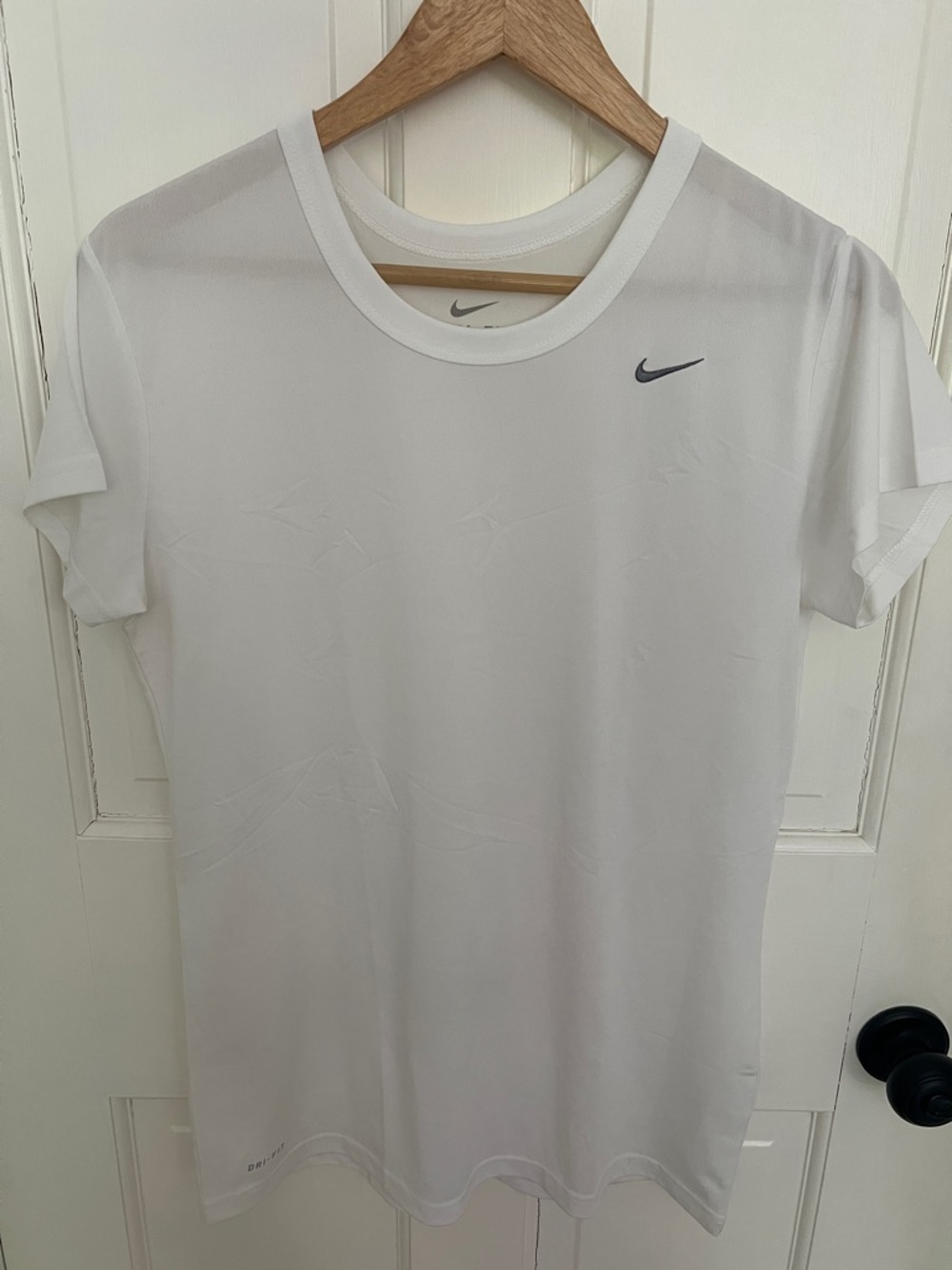 Nike White Short Sleeve Dri-FIT Tee with Silver Swoosh